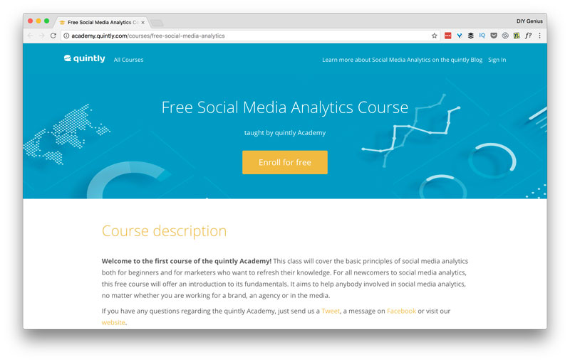 Kurs Social Media Analytics firmy Quintly   (PREMIA)