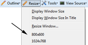 Опція Resize дозволяє змінити розмір браузера до потрібного вам значення